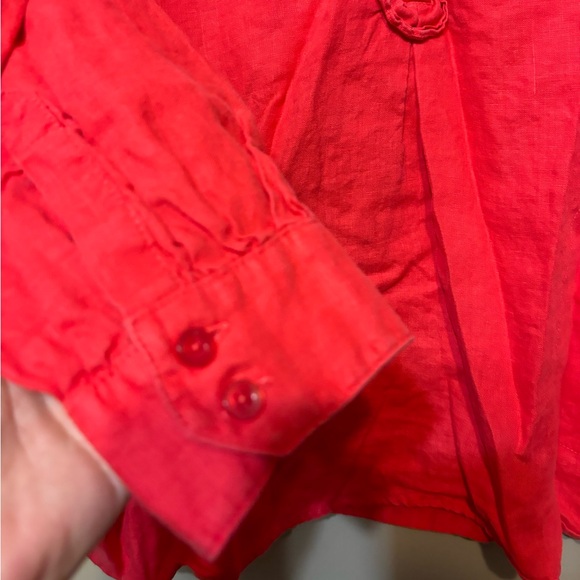 SUSAN BRISTOL 100% Linen Ruffle Front Detail Top - Picture 4 of 6